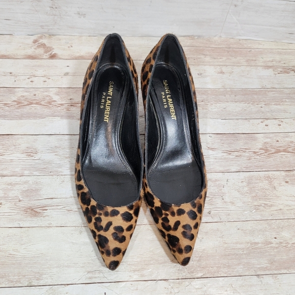 SAINT LAURENT Leopard Print Pony Hair Charlotte Kitten Heels - Picture 10 of 16